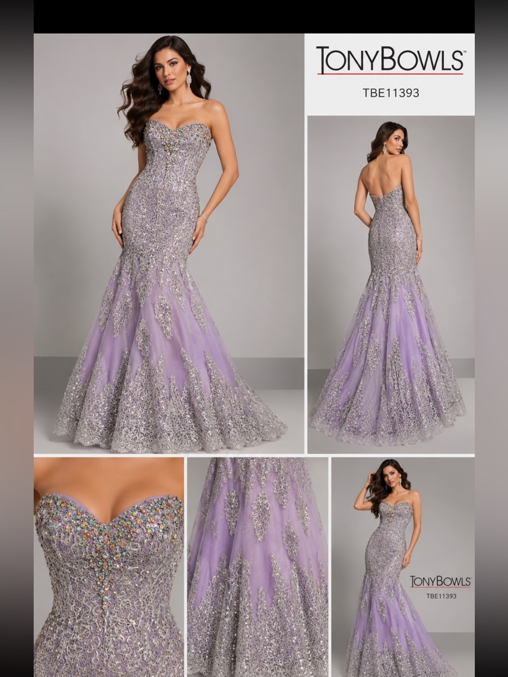 Tony Bowls Beauty Lilac and Silver Beaded Prom/Wedding Dress
